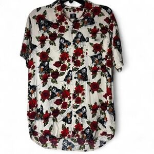 Fresh Vibes Grim Reaper Rose Short Sleeve Button Up Shirt Mens Medium Novelty